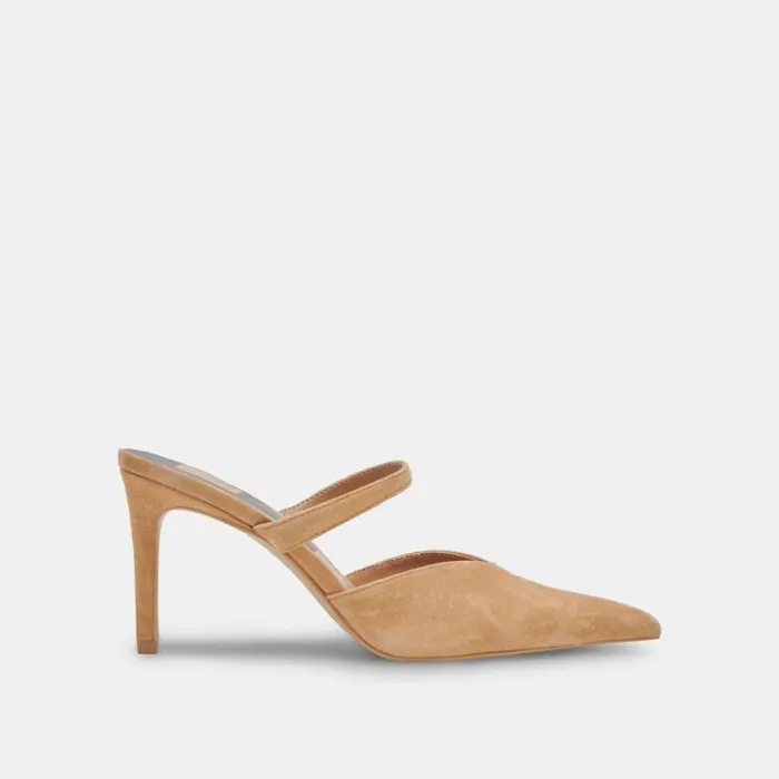 Dolce Vita Kanika Wide Heels Tan Suede Women Mules and Clogs