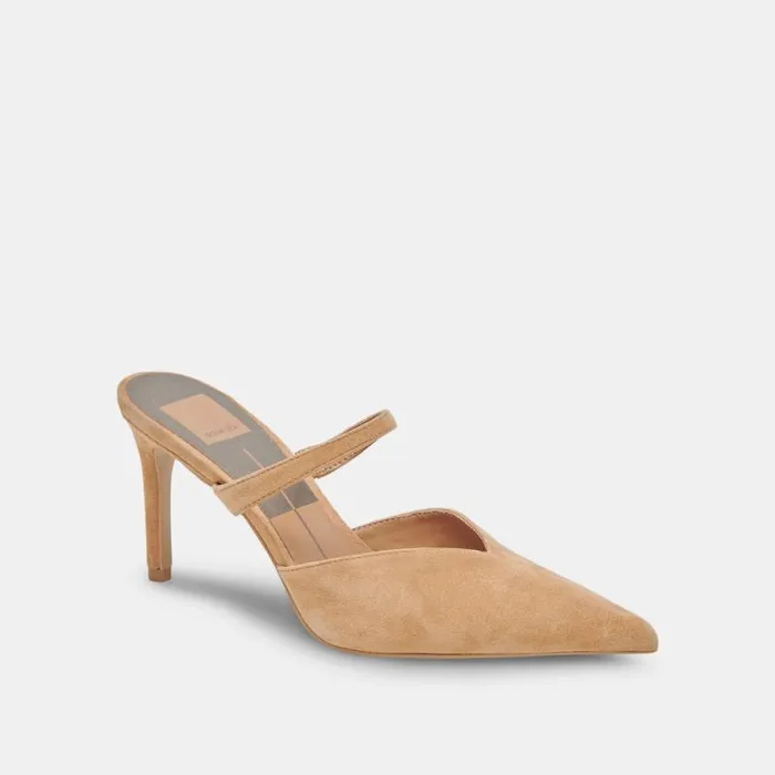 Dolce Vita Kanika Wide Heels Tan Suede Women Mules and Clogs