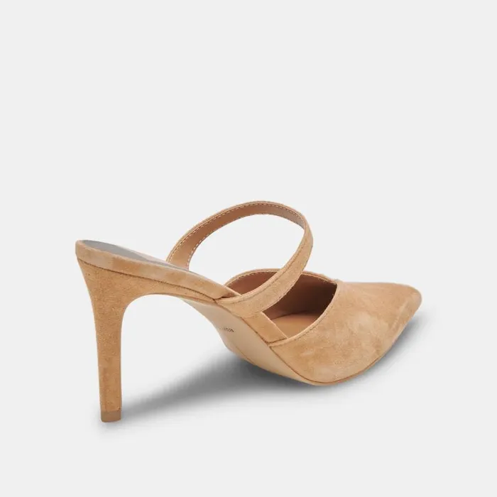 Dolce Vita Kanika Wide Heels Tan Suede Women Mules and Clogs