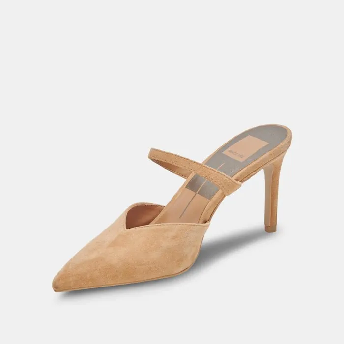 Dolce Vita Kanika Wide Heels Tan Suede Women Mules and Clogs