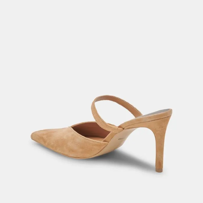 Dolce Vita Kanika Wide Heels Tan Suede Women Mules and Clogs