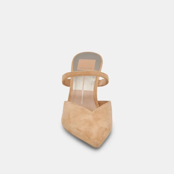 Dolce Vita Kanika Wide Heels Tan Suede Women Mules and Clogs