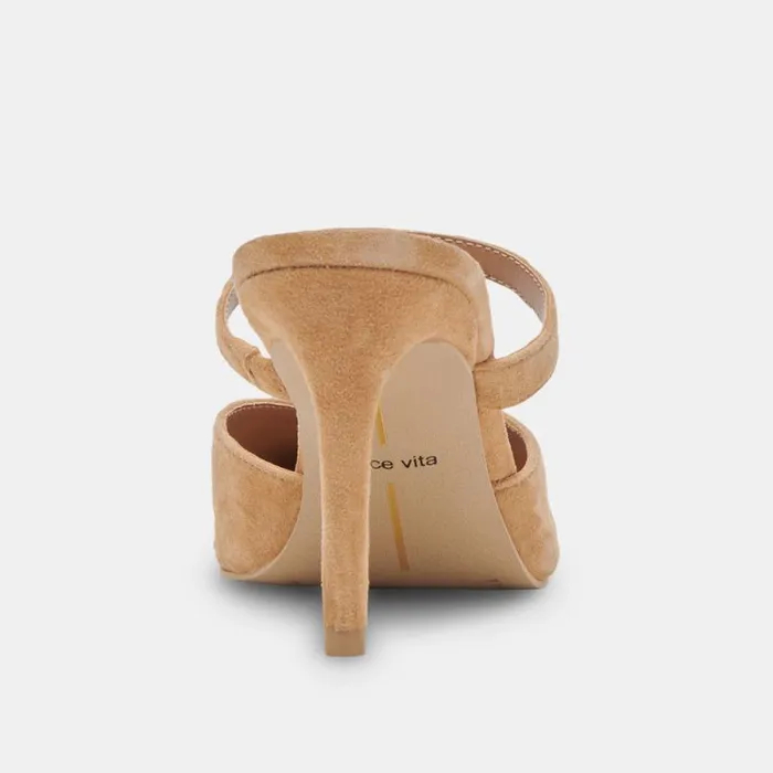 Dolce Vita Kanika Wide Heels Tan Suede Women Mules and Clogs
