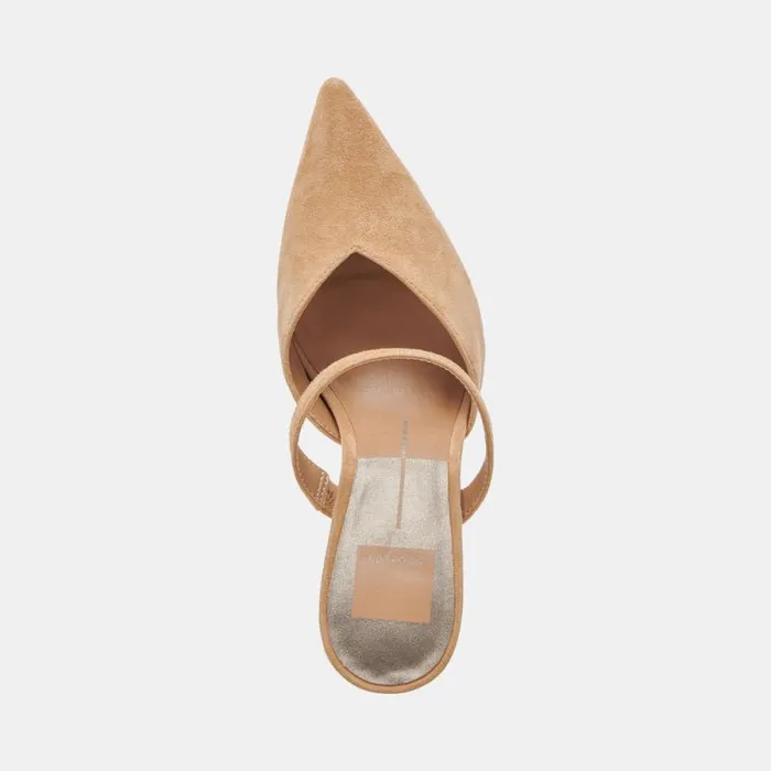 Dolce Vita Kanika Wide Heels Tan Suede Women Mules and Clogs