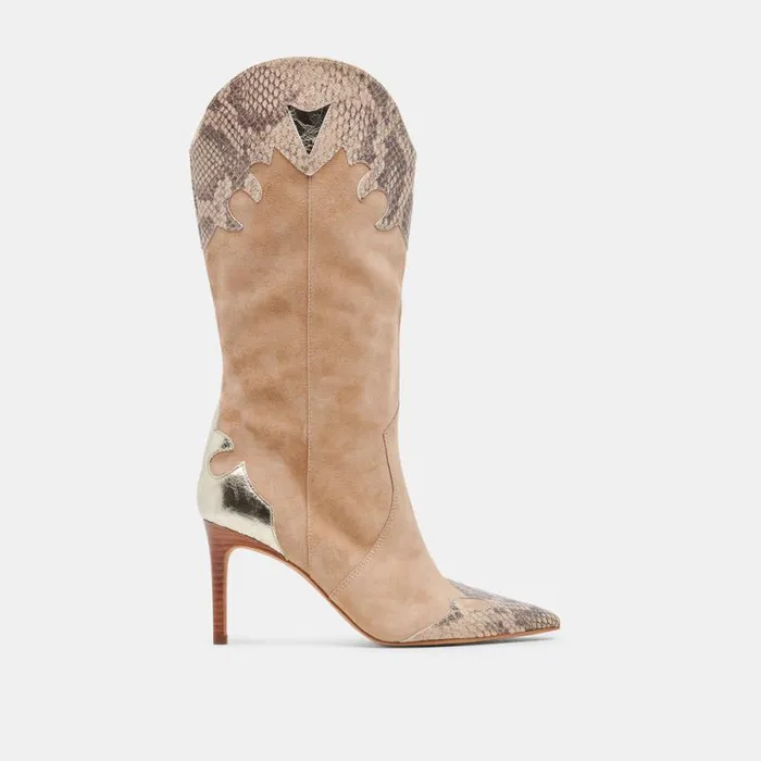 Dolce Vita Kasedy Boots Taupe Multi Suede Women Boots and Booties
