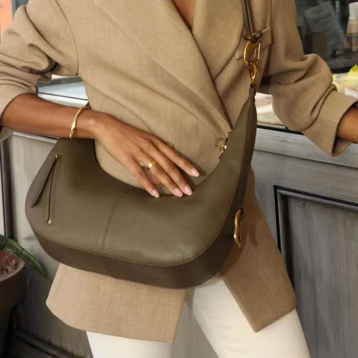 Dolce Vita Melanie Shoulder Bag Olive Pebble Leather Women Handbags