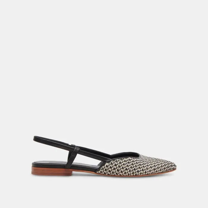 Dolce Vita Narah Flats Black Natural Raffia Women Flats and Loafers