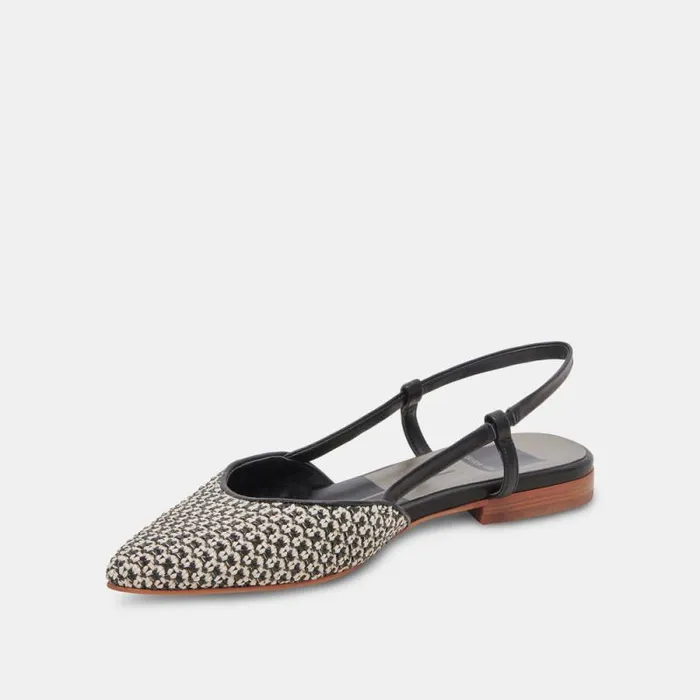 Dolce Vita Narah Flats Black Natural Raffia Women Flats and Loafers