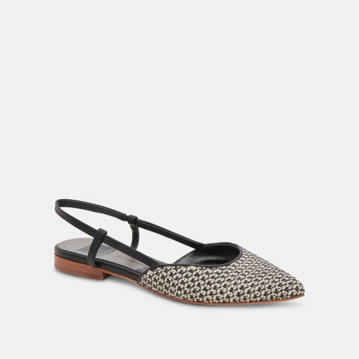 Dolce Vita Narah Flats Black Natural Raffia Women Flats and Loafers
