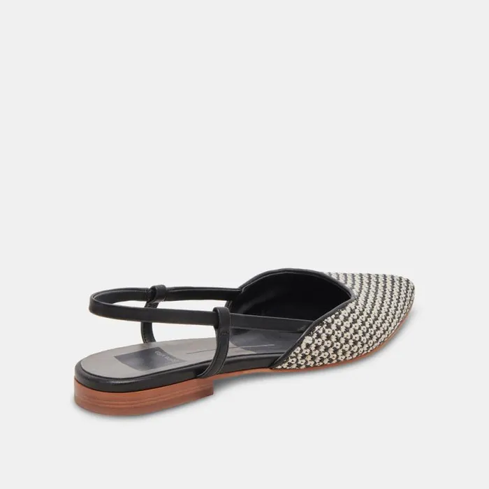 Dolce Vita Narah Flats Black Natural Raffia Women Flats and Loafers