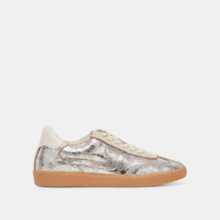 Dolce Vita Notice Sneakers Silver Distressed Leather Women Sneakers