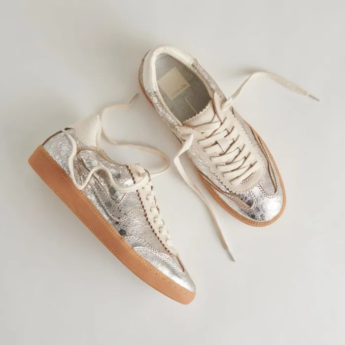 Dolce Vita Notice Sneakers Silver Distressed Leather Women Sneakers