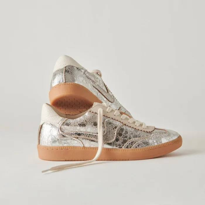 Dolce Vita Notice Sneakers Silver Distressed Leather Women Sneakers