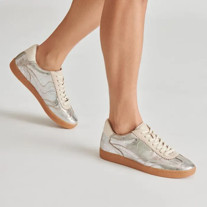 Dolce Vita Notice Sneakers Silver Distressed Leather Women Sneakers