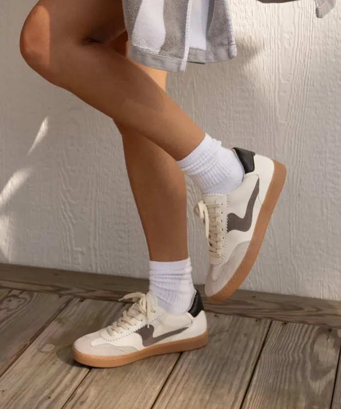 Dolce Vita Notice Sneakers White Grey Leather Women Sneakers