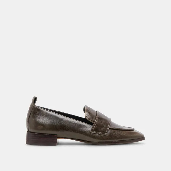 Dolce Vita Nygel Loafers Dark Olive Leather Women Flats and Loafers