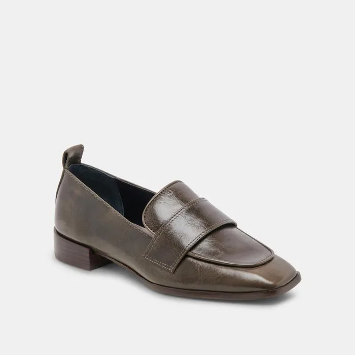 Dolce Vita Nygel Loafers Dark Olive Leather Women Flats and Loafers