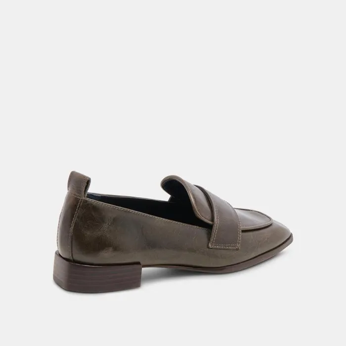 Dolce Vita Nygel Loafers Dark Olive Leather Women Flats and Loafers