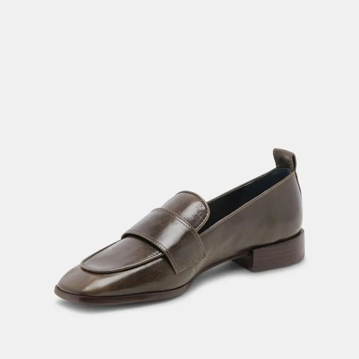 Dolce Vita Nygel Loafers Dark Olive Leather Women Flats and Loafers
