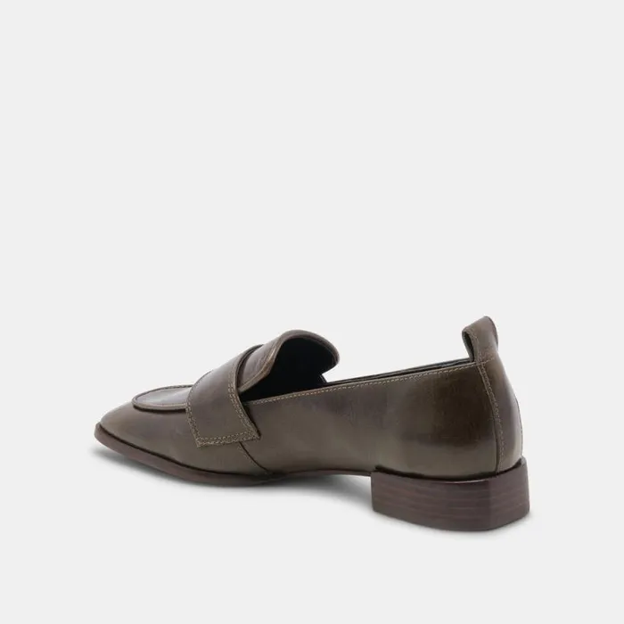 Dolce Vita Nygel Loafers Dark Olive Leather Women Flats and Loafers
