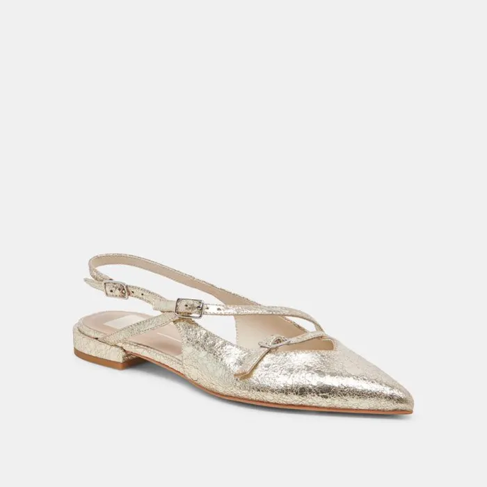 Dolce Vita Pamla Wide Flats Platinum Distressed Leather Women Flats and Loafers