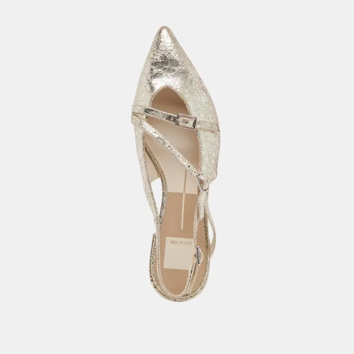Dolce Vita Pamla Wide Flats Platinum Distressed Leather Women Flats and Loafers