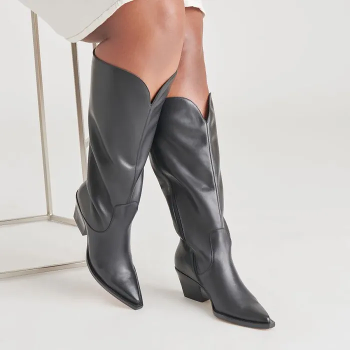 Dolce Vita Raj Extra Wide Calf Boots Black Leather Women Boots and Booties