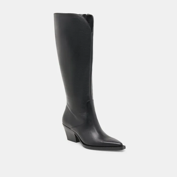 Dolce Vita Raj Extra Wide Calf Boots Black Leather Women Boots and Booties
