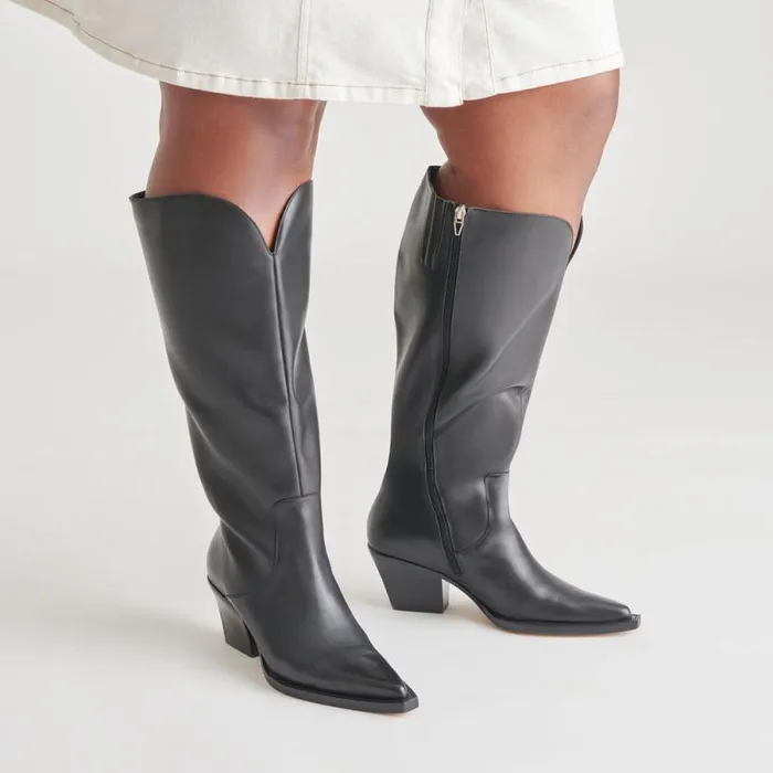 Dolce Vita Raj Extra Wide Calf Boots Black Leather Women Boots and Booties