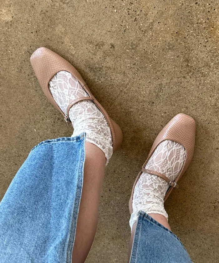 Dolce Vita Reyes Ballet Flats Toffee Snake Embossed Women Flats and Loafers