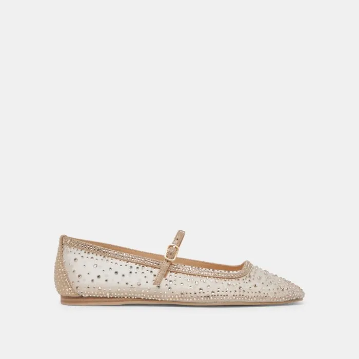 Dolce Vita Reyes Crystal Ballet Flats Gold Mesh Women Flats and Loafers