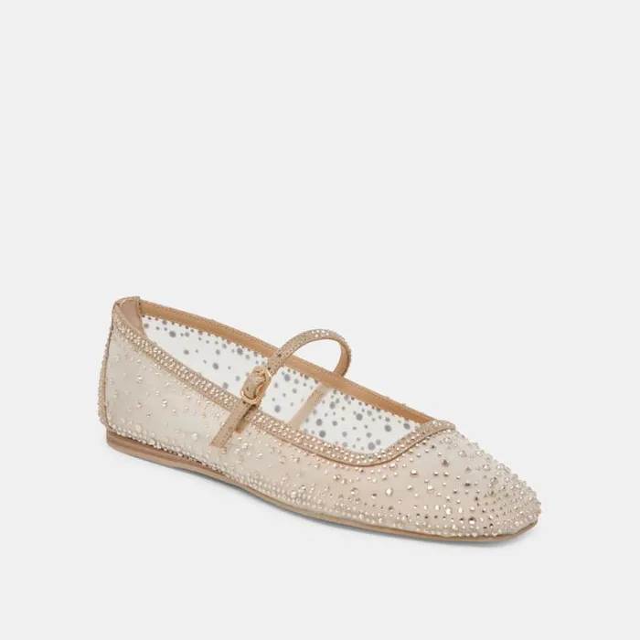 Dolce Vita Reyes Crystal Ballet Flats Gold Mesh Women Flats and Loafers