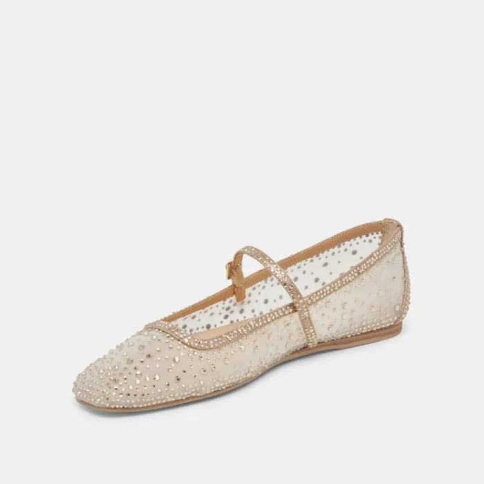 Dolce Vita Reyes Crystal Ballet Flats Gold Mesh Women Flats and Loafers