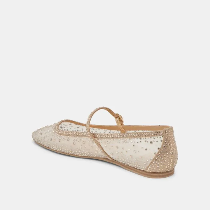 Dolce Vita Reyes Crystal Ballet Flats Gold Mesh Women Flats and Loafers