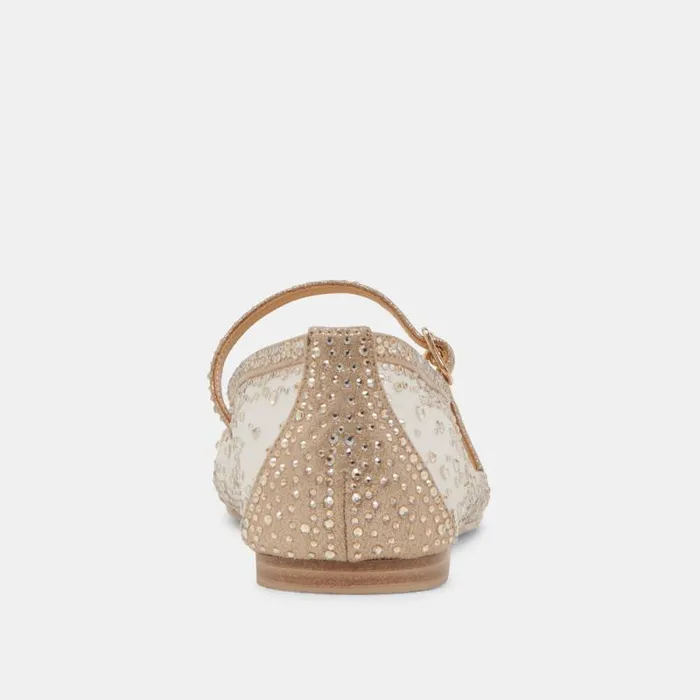 Dolce Vita Reyes Crystal Ballet Flats Gold Mesh Women Flats and Loafers