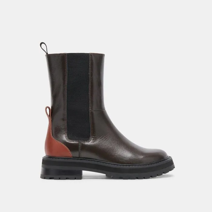 Dolce Vita Rich H2O Boots Brown Multi Crinkle Patent Women Boots and Booties