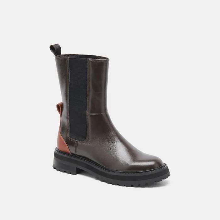 Dolce Vita Rich H2O Boots Brown Multi Crinkle Patent Women Boots and Booties