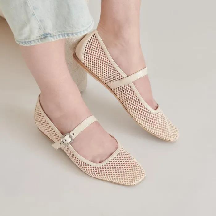 Dolce Vita Rodni Mesh Ballet Flats Creme Woven Mesh Women Flats and Loafers