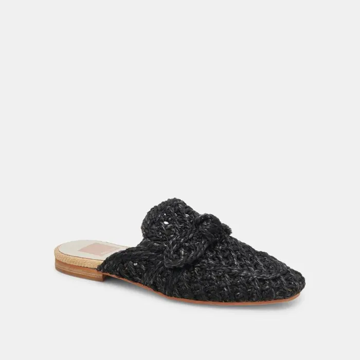 Dolce Vita Sabor Flats Onyx Raffia Women Flats and Loafers