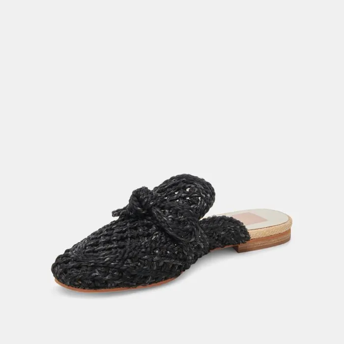 Dolce Vita Sabor Flats Onyx Raffia Women Flats and Loafers