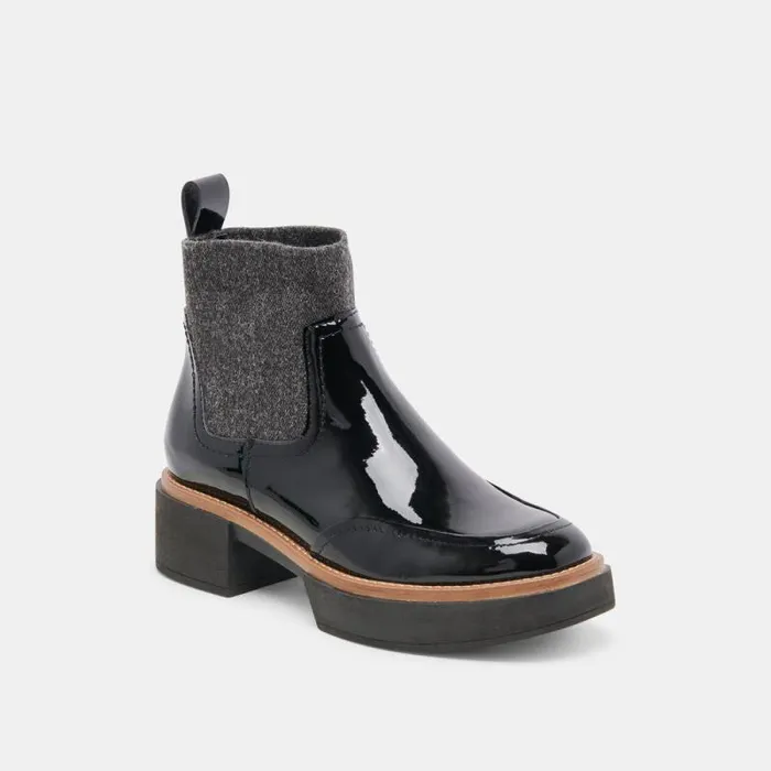 Dolce Vita Saline H2O Wide Booties Midnight Crinkle Patent Women Boots and Booties