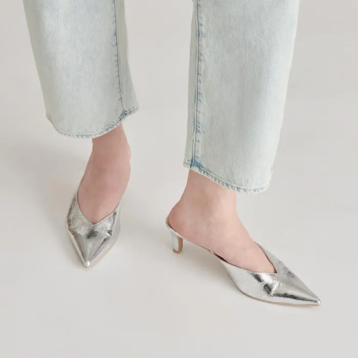 Dolce Vita Sarina Heels Silver Distressed Leather Women Heels