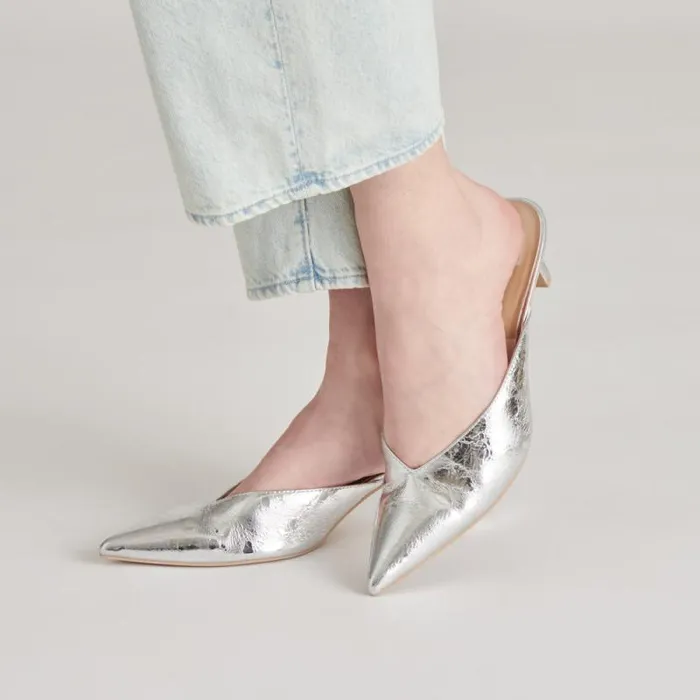 Dolce Vita Sarina Heels Silver Distressed Leather Women Heels