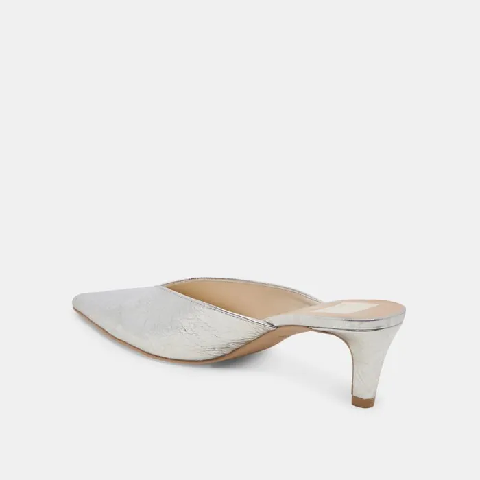 Dolce Vita Sarina Heels Silver Distressed Leather Women Mules and Clogs