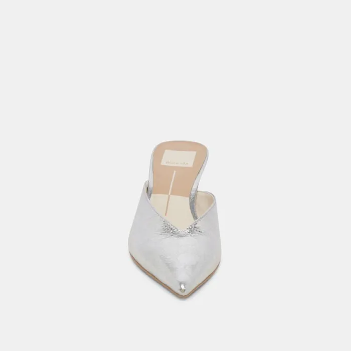 Dolce Vita Sarina Heels Silver Distressed Leather Women Mules and Clogs
