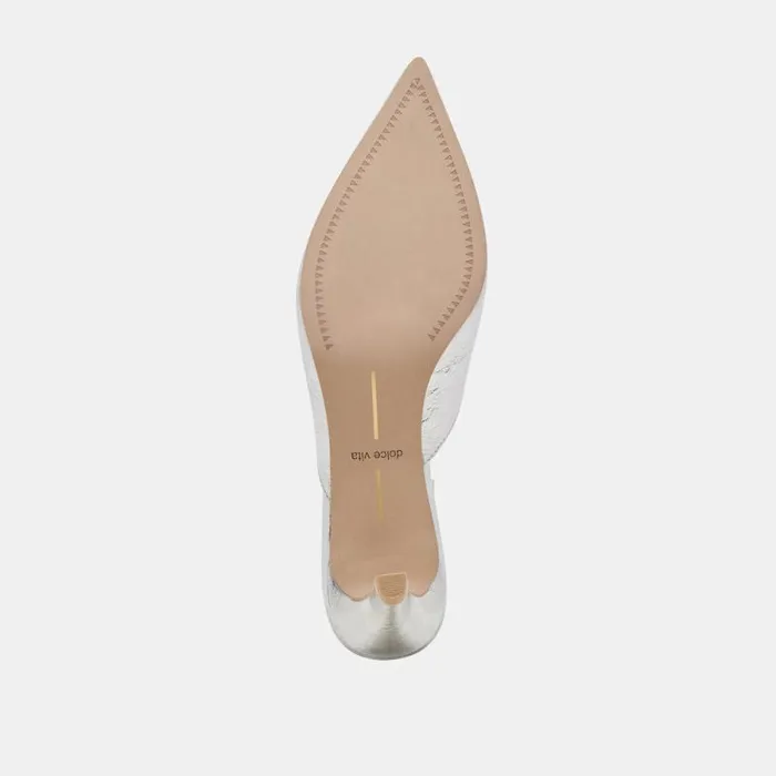 Dolce Vita Sarina Heels Silver Distressed Leather Women Mules and Clogs