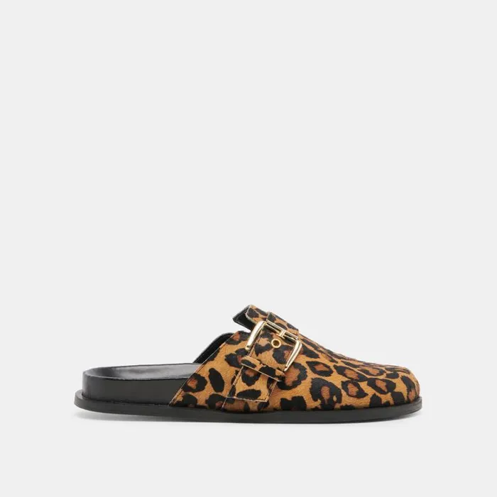 Dolce Vita Sunday Flats Leopard Calf Hair Women Mules and Clogs