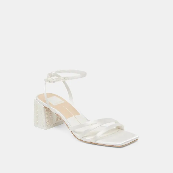Dolce Vita Ysabel Pearl Heels True White Satin Women Heels