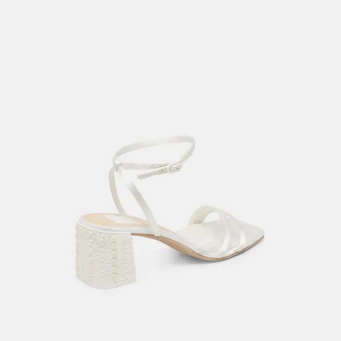 Dolce Vita Ysabel Pearl Heels True White Satin Women Heels