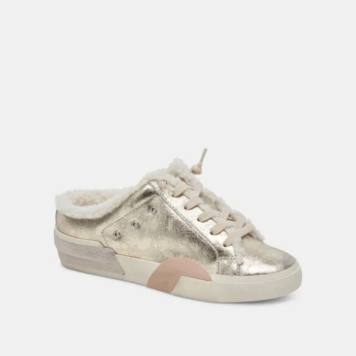 Dolce Vita Zantel Sneakers Platinum Distressed Leather Women Mules and Clogs